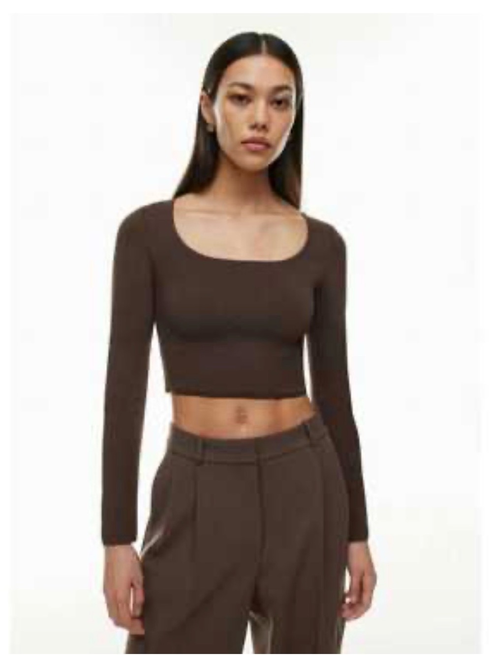 Babaton Aritzia contour Brown Scoop-Neck Long-Sleeve Crop Top small